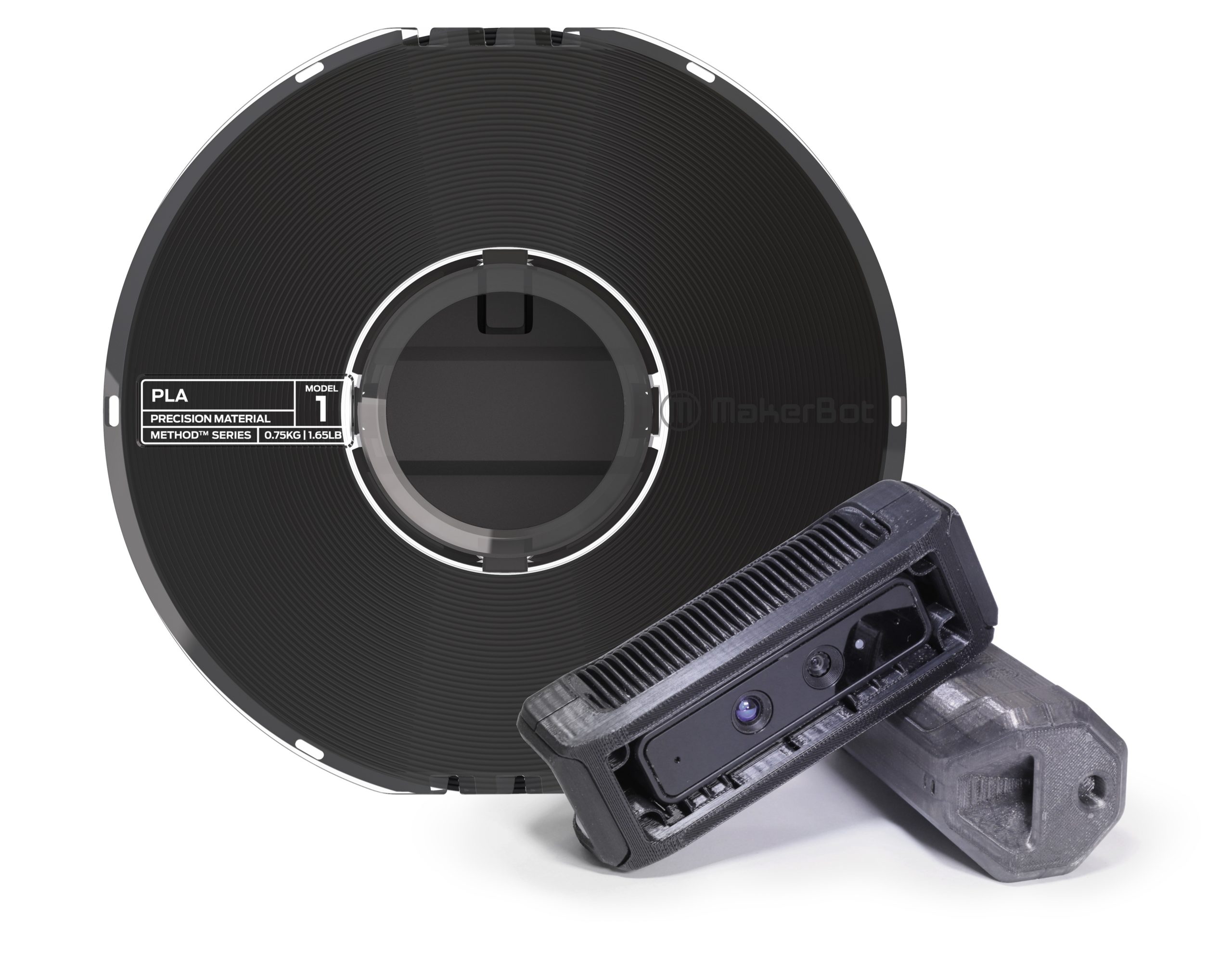 PLA filament spool with 3D printed handheld scanner prototype
